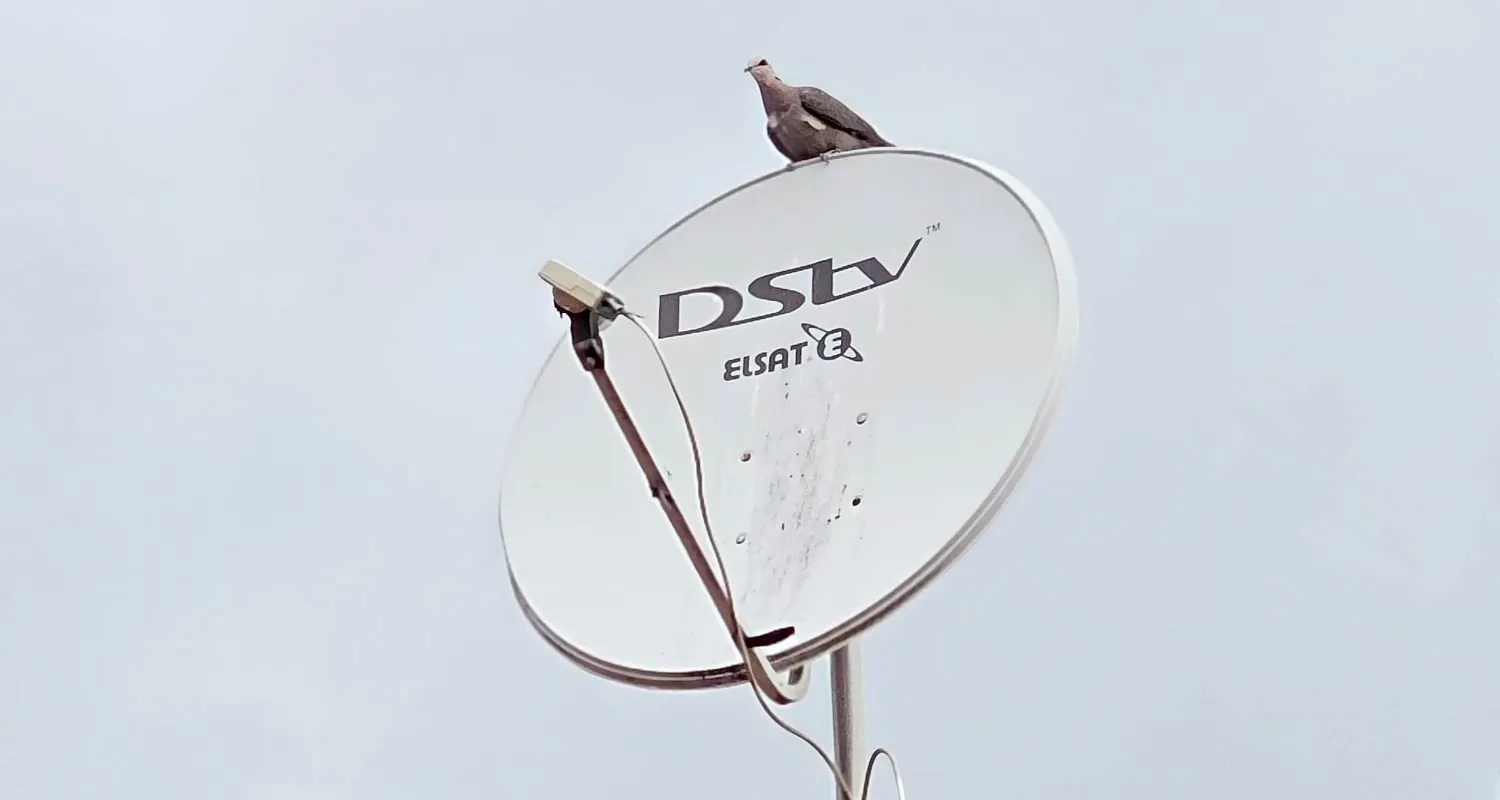 DStv-branded satellite dish on a mast